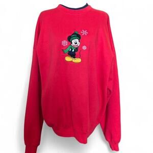 Vintage Disney Red Mickey Mouse Snowflake Sweatshirt Winter Holiday Crewneck